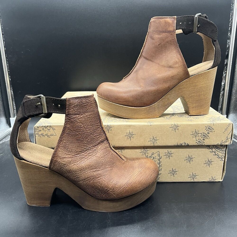 Free People Brown Leather Cutout Ankle Clogs